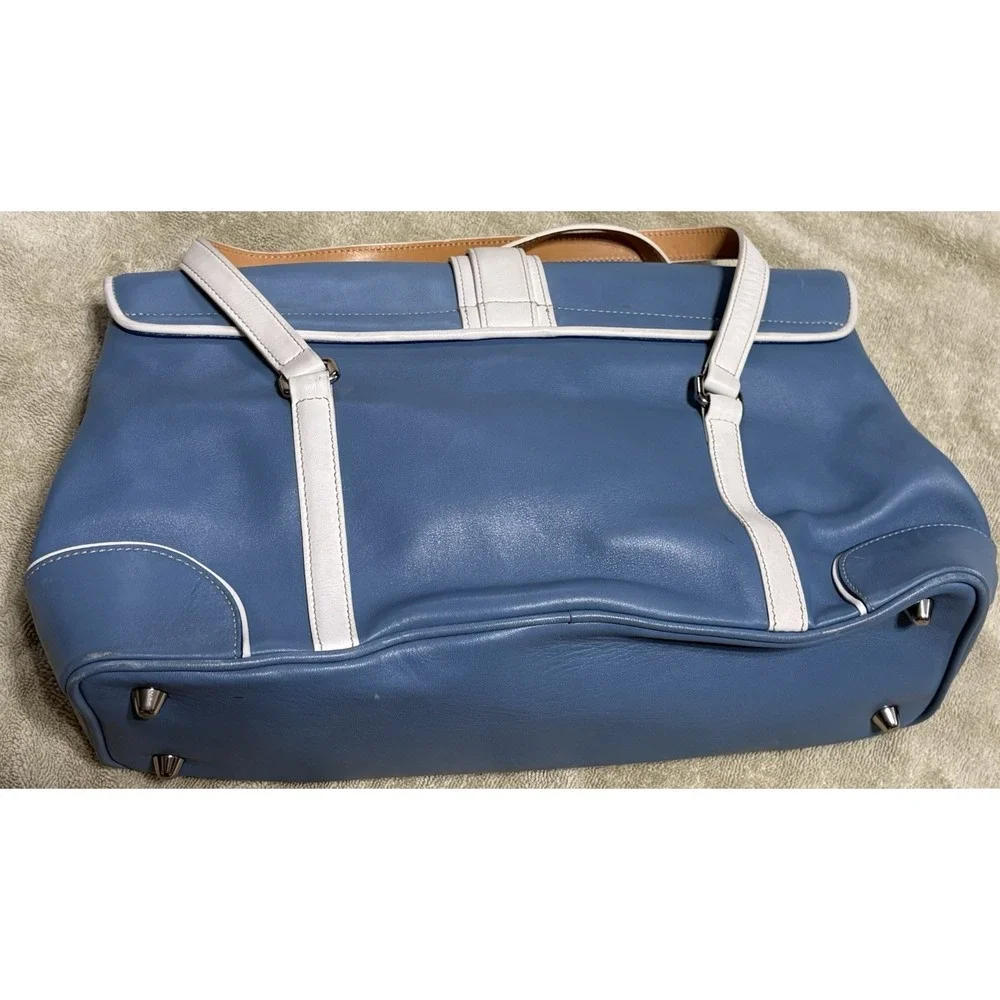 Coach Hamptons Magnetic Flap Satchel Blue White Leather Bag Purse Y2K Vintage